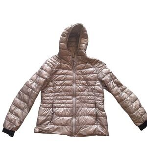 BCBGMaxAzria Gold Champagne Packable Premium Down Puffer Jacket, Size XL